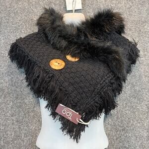 Brand New T.P.O. Women's OS Black Acrylic Faux Fur Shawl Collar Scarf Buttoned